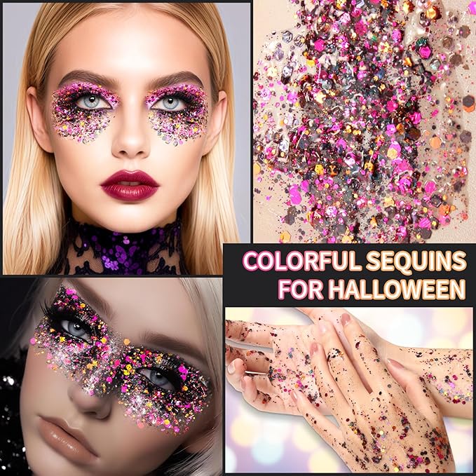 DAGEDA Halloween Black Body Glitter Gel,Sparkly Hair Face Glitter Makeup