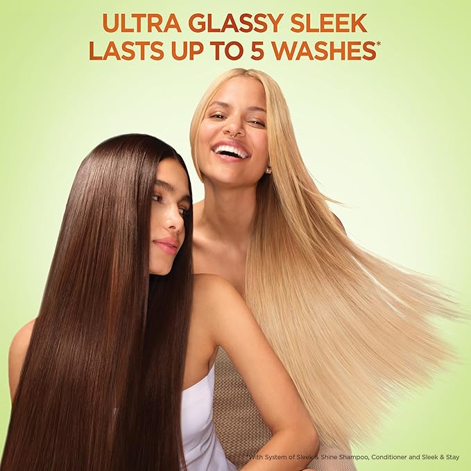 Garnier Fructis Sleek & Shine Shampoo and Conditioner Set with Anti-Frizz Serum for Frizzy Hair, Up to 72H of Frizz Control, Smooths Flyaways & Boosts Shine, 3 Items 29.6 Fl Oz (Packaging May Vary)