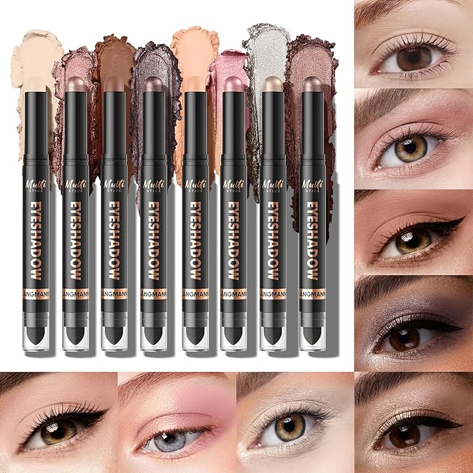 LANGMANNI 8 Color Waterproof Dual-Ended Eyeshadow Stick Set, Eye Makeup #A