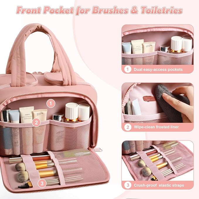 todbown Travel Toiletry Bag:  Large Capacity, 4 Compartments, Wet/Dry Separation, Ultra-Soft Lightweight Fabric & Anti-Spill Design for Travel,Gym,Gift(11.8" L) (Raspberry Pink)