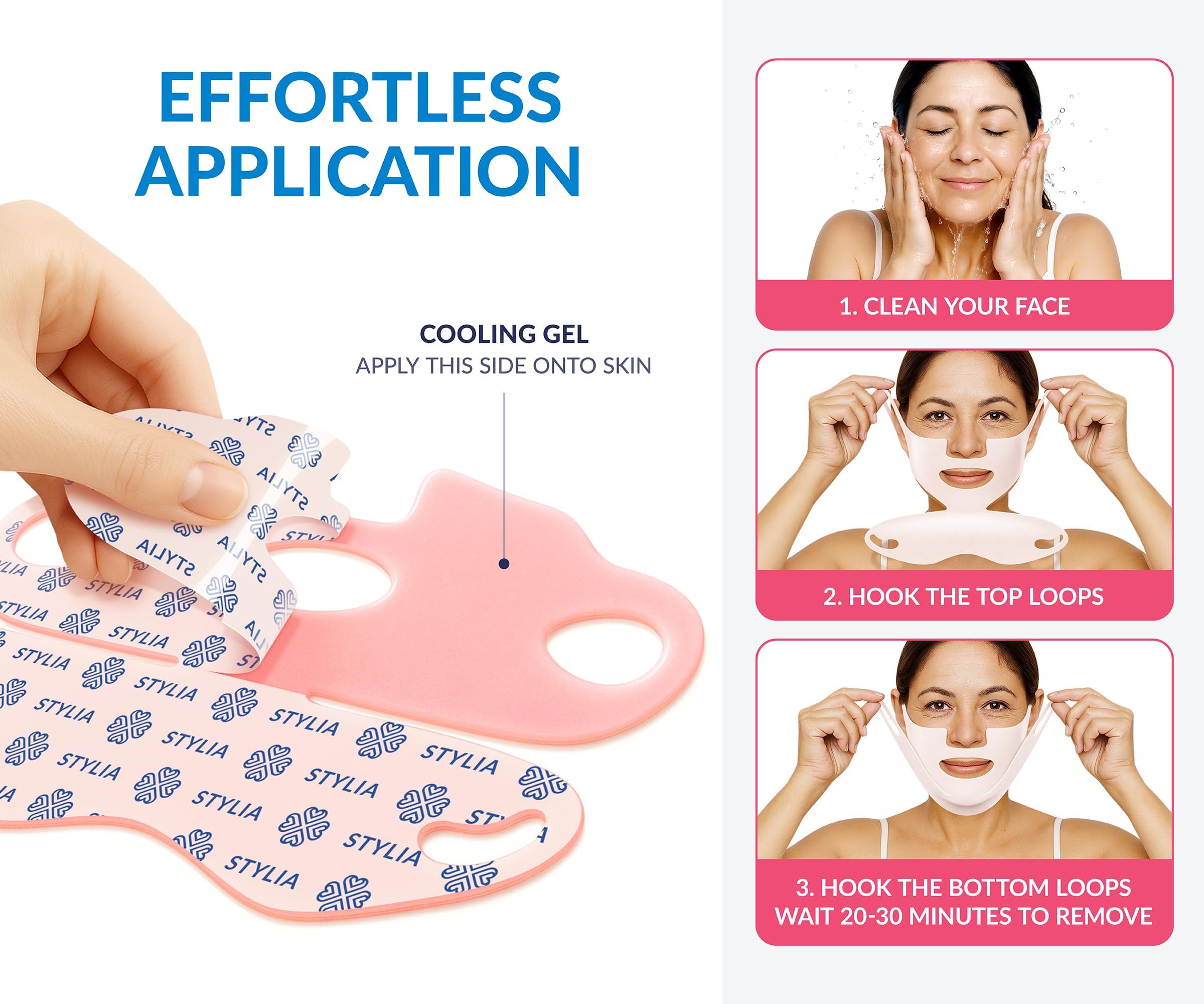 Stylia MaxiLift V-Line Lifting Collagen Face Mask - Double Chin Strap - Jawline Shaper - Neck Firming and Tightening Mask with Hyaluronic Acid & Aloe Vera - Chin Strap for Sleeping (5PC)
