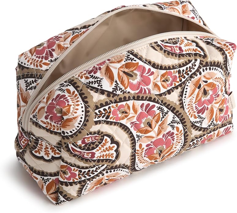 Premium Cotton Large Cosmetic Bag, Blooming Paisley, One Size