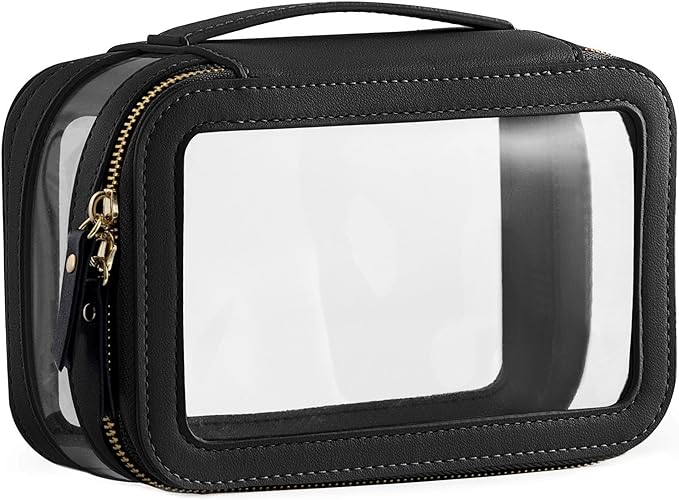 Vorey Medium Clear Makeup Bag for Women, Portable Travel Makeup Bag Organizer Waterproof Toiletry Bag Cute Makeup Bags Cosmetic Bag Makeup Pouch, Black