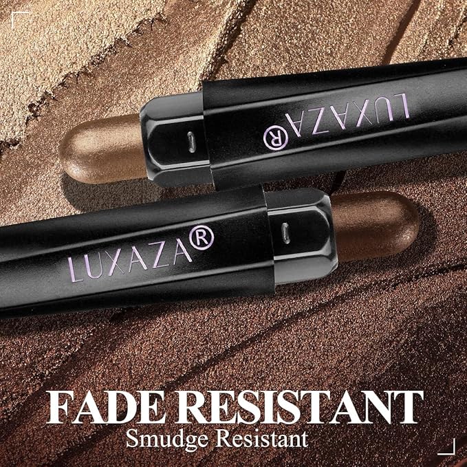 LUXAZA 3Pcs Eyeshadow Stick Set, Matte And Shimmer Creamy Eyeshadow Pencil, Brown Gold Nude Shadow Stick Set, Waterproof Long Lasting Smoky Eye Makeup…