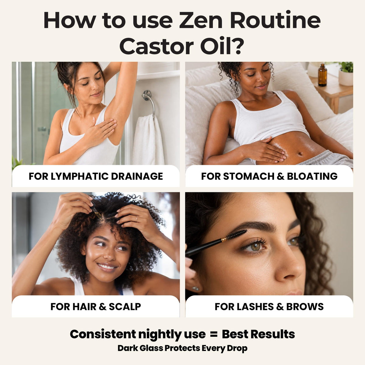 Zen Routine Organic Castor Oil in Glass Bottle – Cold Pressed Hexane Free – For Hair Growth, Face, Eyelash, Skin, Stomach & Castor Pack Wrap – 100% Pure & Unrefined 16 fl oz — Made in USA