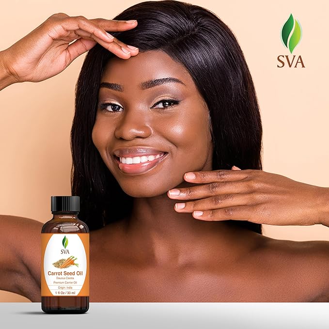 SVA Carrot Seed Oil - 1 Fl Oz - for Face, Skin Care, Hair Care, Scalp Massage & Body Massage – Carrier Oil with Dropper