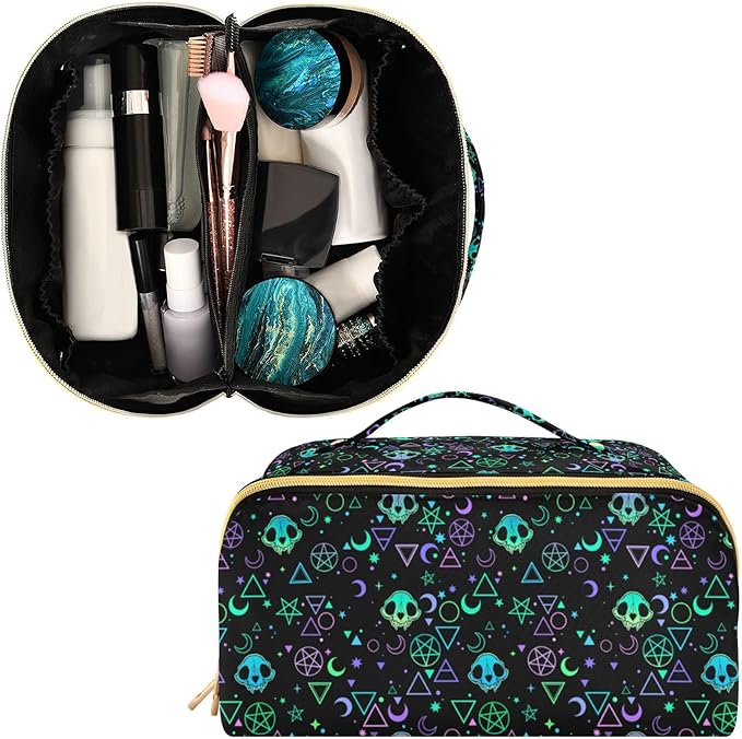 MNSRUU Makeup Organizer Bag, Magic Skulls Travel Makeup Bags Makeup Vanity Case Large Capacity Rhombus Cosmetic Toiletry Bag for Girl Women Ladies