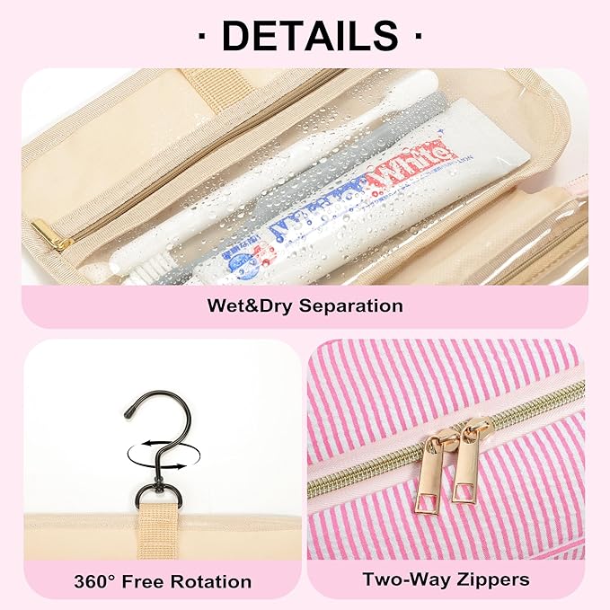 TOPEAST Hanging Travel Toiletry Bag - Personalized Travel Essentials for Women - Letter G