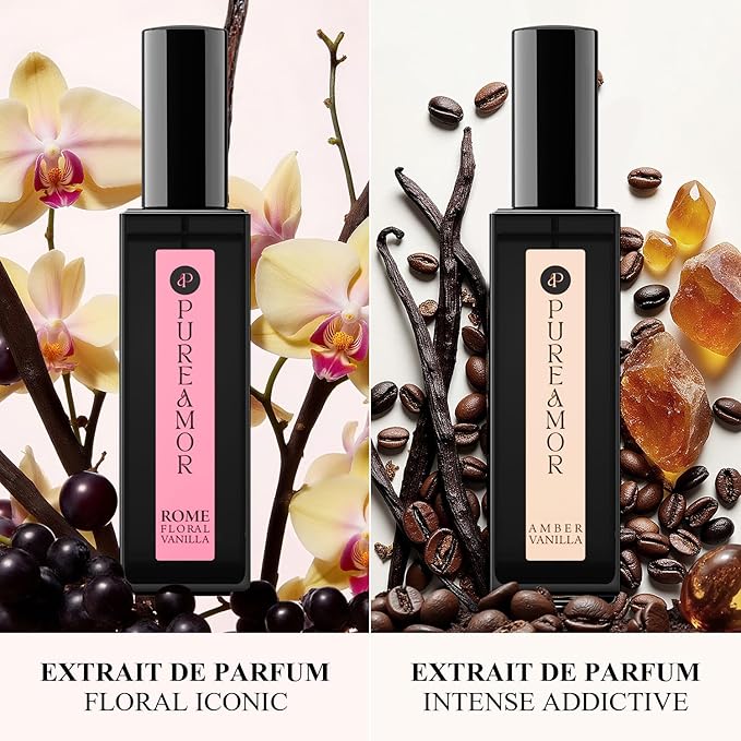 PUREAMOR ROMAN Blossom Vanilla Perfume for Women, Cozy Floral Jasmine & Sweet Vanilla Fragrance, Long Lasting Extrait de Parfum, Advanced Fragrance Travel Size 0.7 oz/20ml Perfume Spray