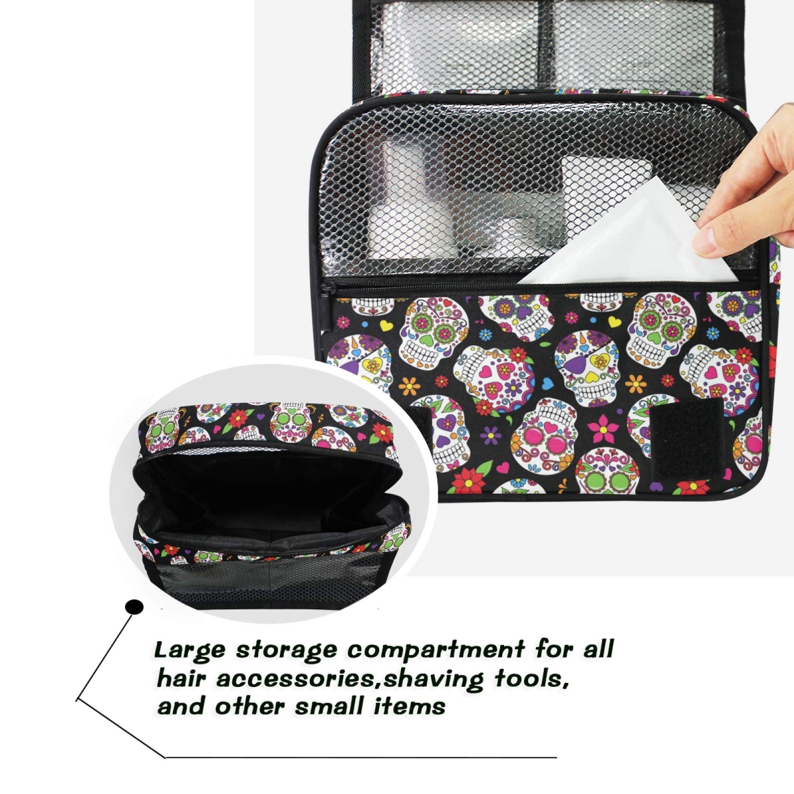 Hanging Travel Toiletry Bag Kit Makeup Case Cosmetics Organizer for Men Women (Sugar Skull)…