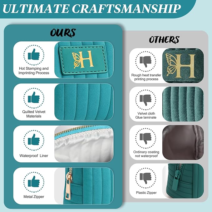 BagUrshion Monogrammed Make Up Bags for Women,Personalized Cosmetic Bags Women,Small Quilted Makeup Pouch,Cute Makeup Bag Travel,Birthday Gifts for Teen Girl (Blue H)