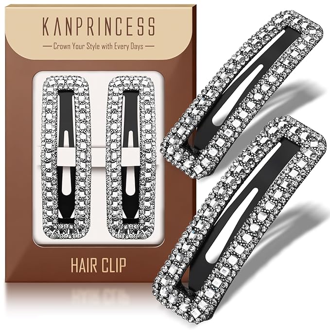 Kanprincess Rhinestone and Crystal Hair Clips 2-Pack, Sparkly Barrettes & Elegant Bling Accessories for Women & Girls(Set5)