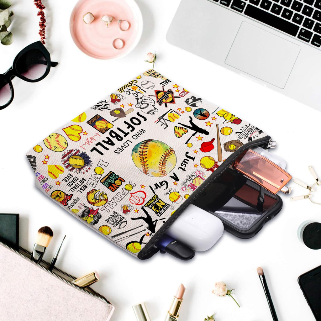 Softball Gifts: Cosmetic Bag & Travel Pouch for Women, Birthday Gifts for Softball Fans & Players, Coach Accessories