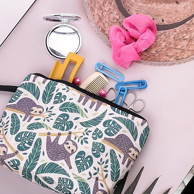 Pebarmnt Cute Animal Lovers Gifts Tropical Sloth Cosmetic Bag Makeup Pouch with Zipper (sloth)