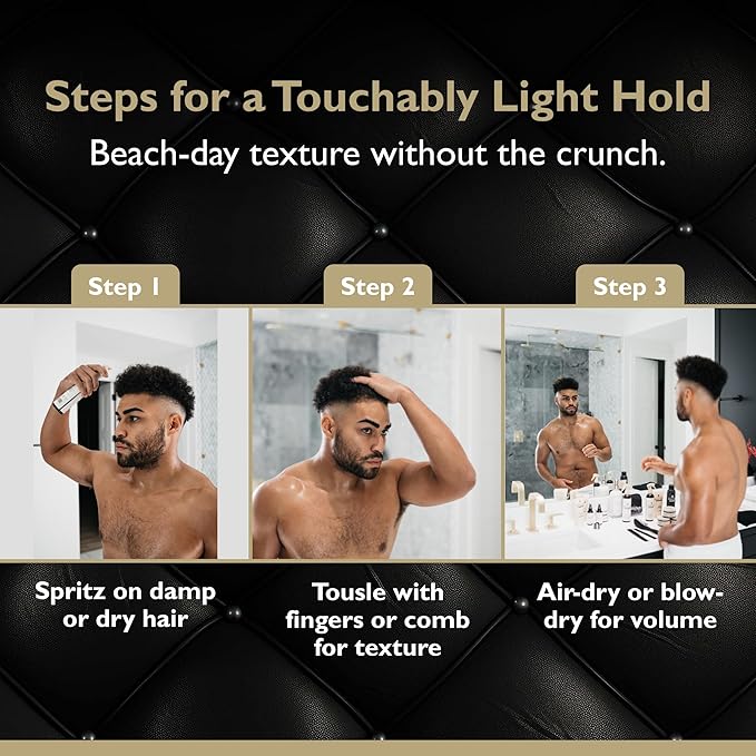 DandyMen Sea Salt Spray for Men – Texturizing & Volumizing Hair Spray for Beachy Waves, Matte Finish - Obsidian Cardamom, 2-pack