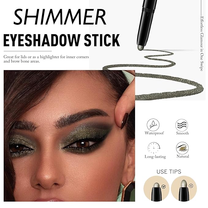 Wugbc Eyeshadow Stick Waterproof Long Wear Cream Eye Shadow Pencil Single Shimmer Glitter Blendable Smokey Eyeshadow Crayon Cream to Powder Highly Pigmented Color Eyeliner Makeup, 4 GREEN