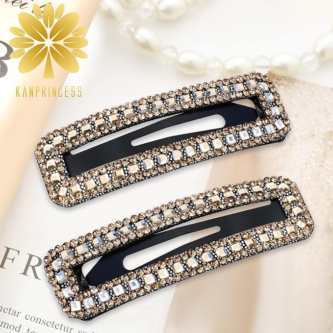 Kanprincess Rhinestone and Crystal Hair Clips 2-Pack, Sparkly Barrettes & Elegant Bling Accessories for Women & Girls(Set6)