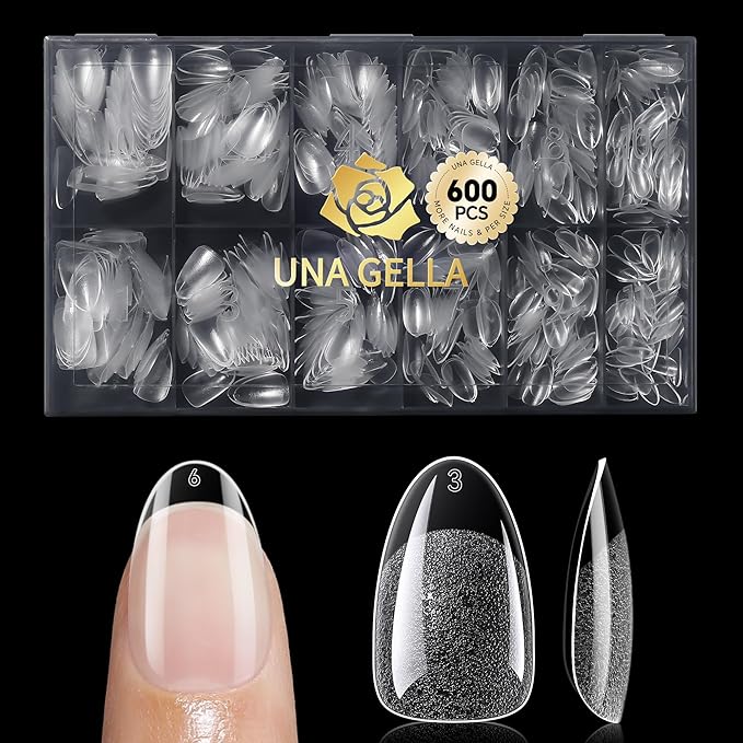 UNA GELLA 600Pcs Short Oval Almond Nail Tips, Round Almond Press on Nails