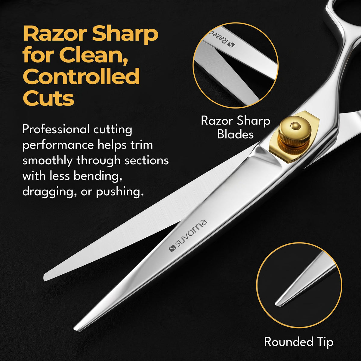 Suvorna 6.5" Hair Cutting Scissors for Professionals, Barbers - Hair Shears for Cutting, Trimming, Grooming, Precision - Extremely Sharp Razor Edge - Made With Japanese Stainless Steel for Men, Women.