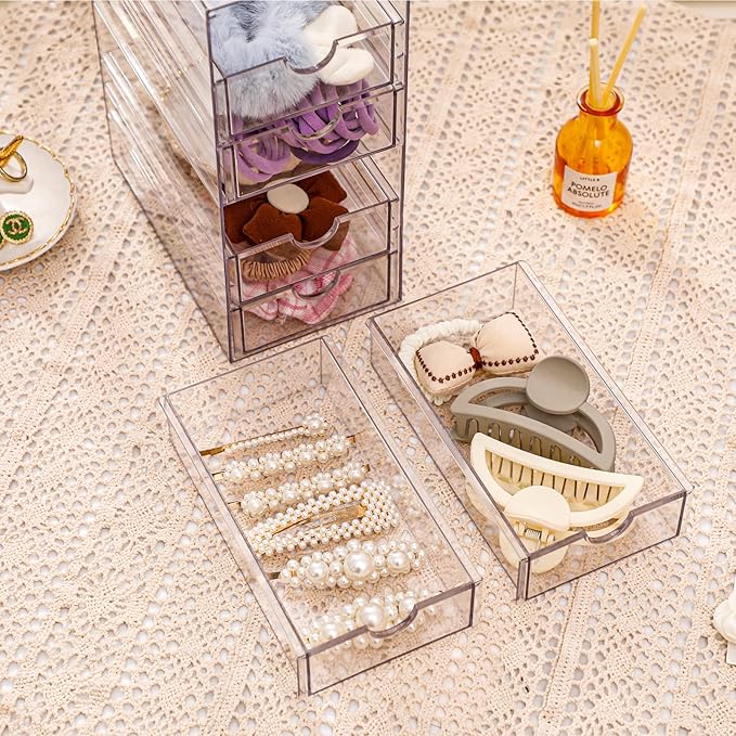 FABROK Clear Hair Accessory Organizer Box with 6 Drawers