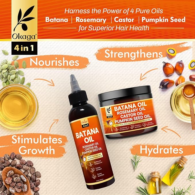 Batana Oil and Cream for Hair Growth Bundle, Rosemary & Castor, All Hair