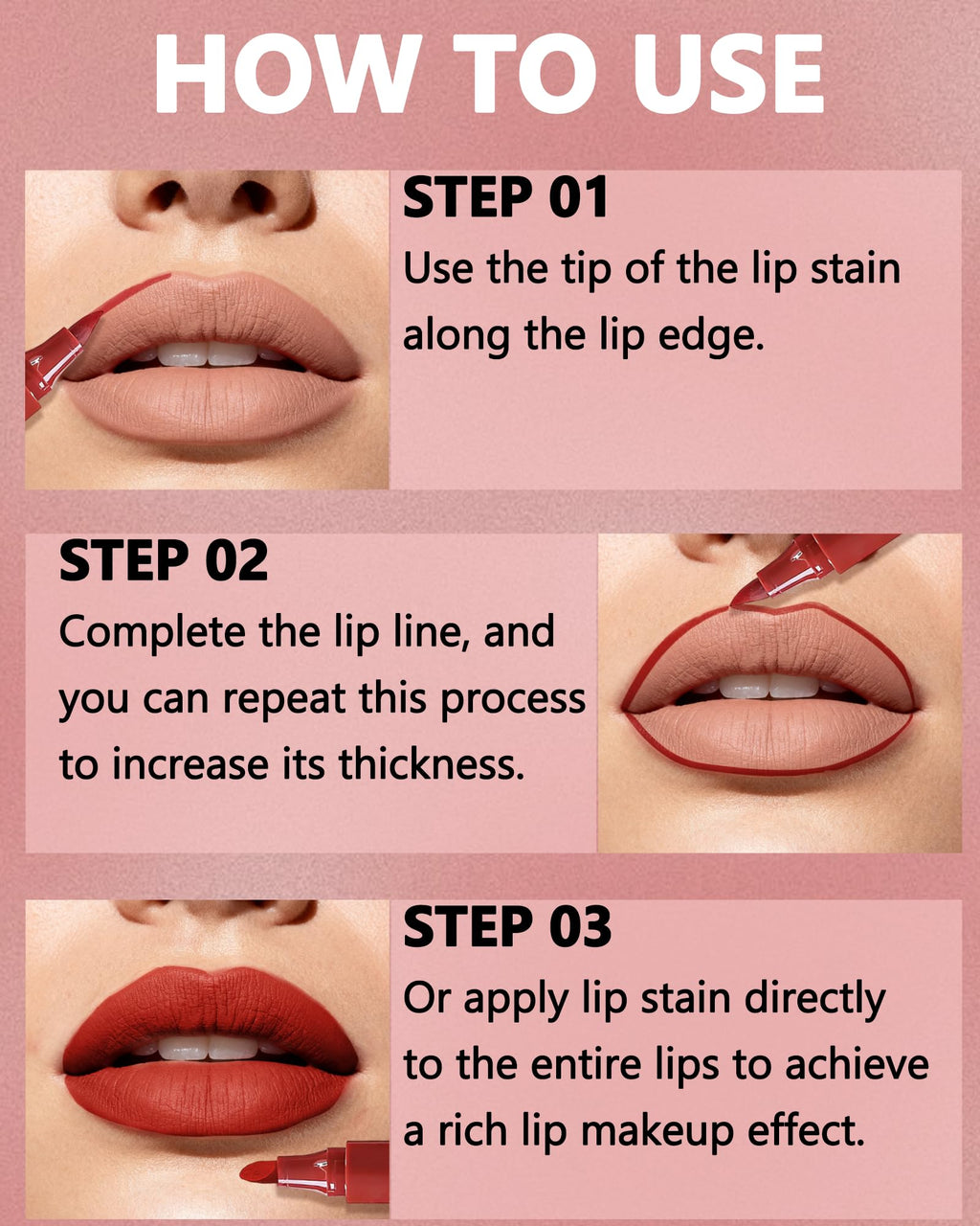 Lip Tint Stain Pen, Berry Red Waterproof Long Lasting Matte Lip Liner Stain