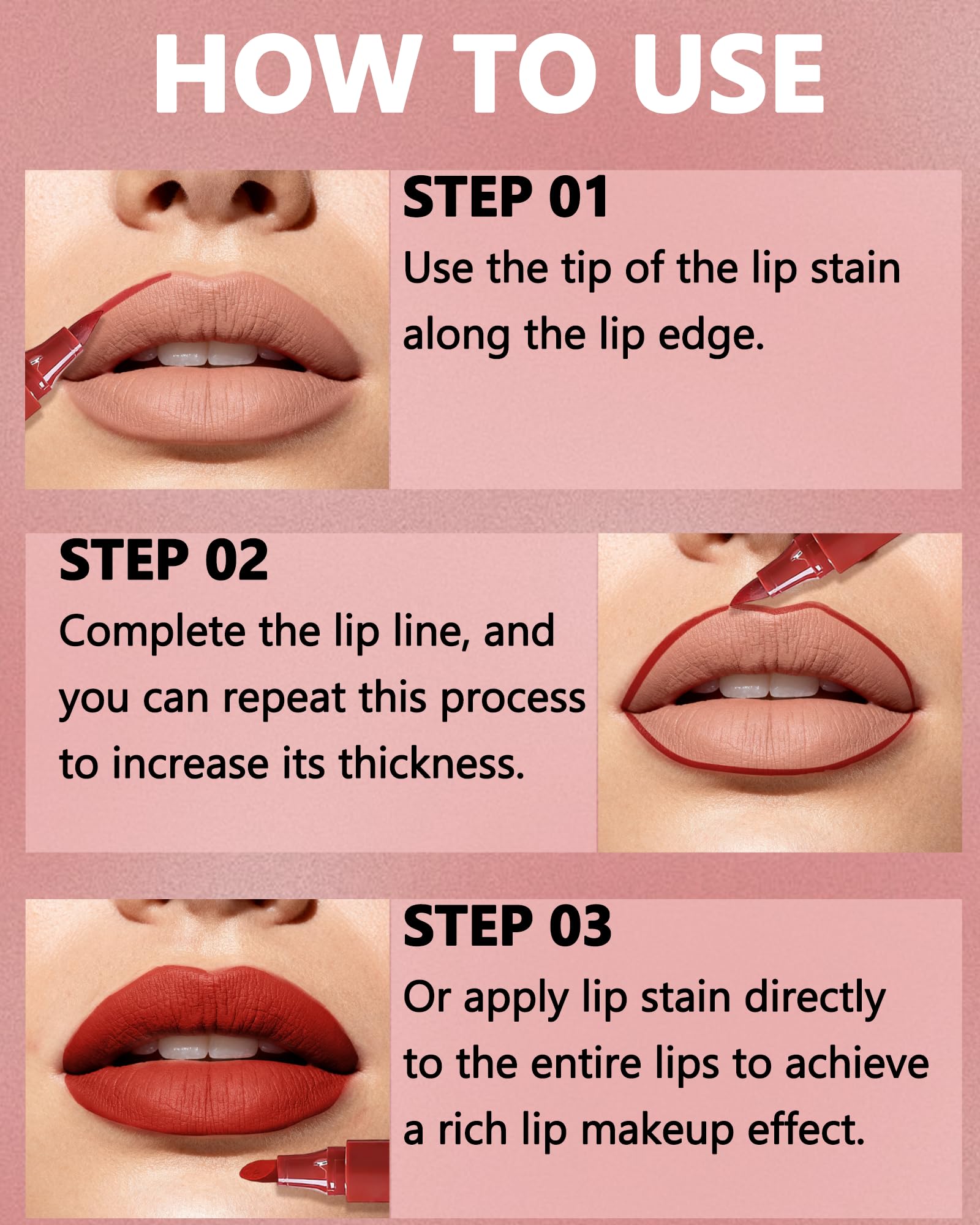 Lip Tint Stain Pen, Berry Red Waterproof Long Lasting Matte Lip Liner Stain