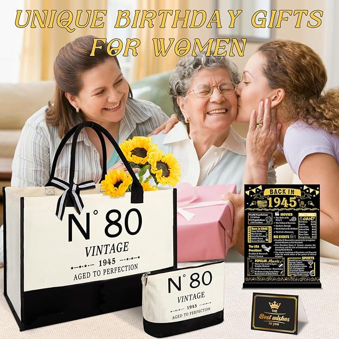 80th Birthday Gift for Women-N°80 Canvas Tote Bag,Makeup Bag,Back in Poster