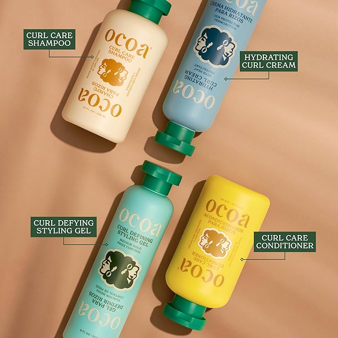 OCOA Curl Cream & Styling Gel Bundle – Hydrate, Define, & Protect Curls – Made with Hibiscus, Mango Butter, Flaxseed, and Marula Oil – Frizz-Free, Long-Lasting, Soft & Touchable Finish – 8oz