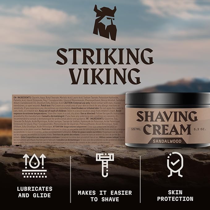 Striking Viking Men's Shaving Cream - 5.3 Oz, Sandalwood Scent