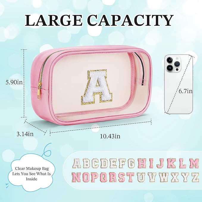 YOOLIFE Birthday Gift for Kid Girl Women Initial Travel Makeup Bags Pink A