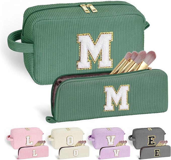 YOOLIFE Birthday Gifts - Gifts for Women Mom Teen Girls Travel Cosmetic Bag Toiletry Bag Makeup Brush Bag Personalized Gifts Best Friend Birthday Gifts for Sister Her Women Teen Girls Gifts Letter M