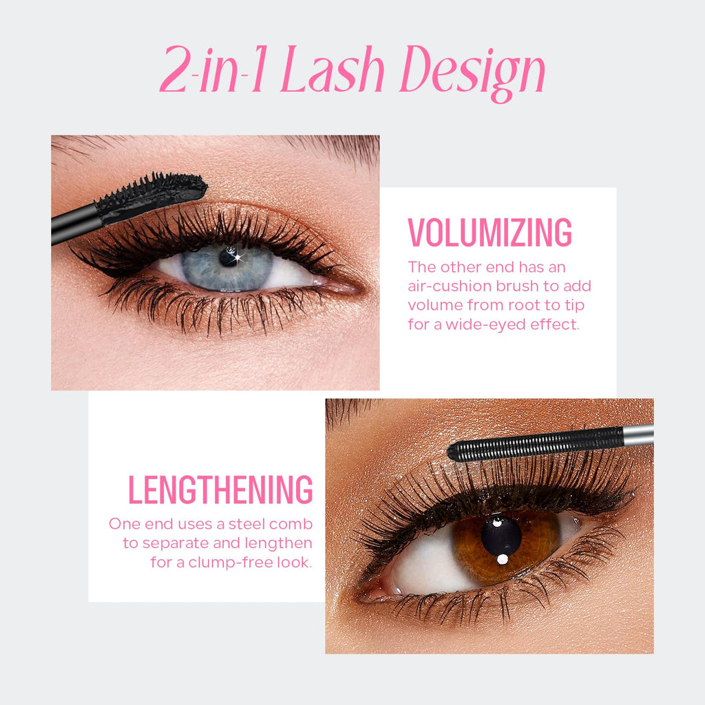 KYDA 2 Pcs Double Ended Metal Mascara, Volumizing Lengthening Clump-Free Black Mascara, Waterproof Formula for Dramatic Lashes, Curling, Washable Eyelash Makeup