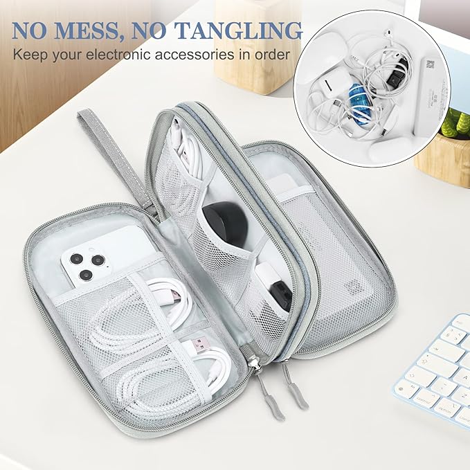 FYY Electronic Organizer, Travel Tech Pouch Bag, Medium, Light Grey