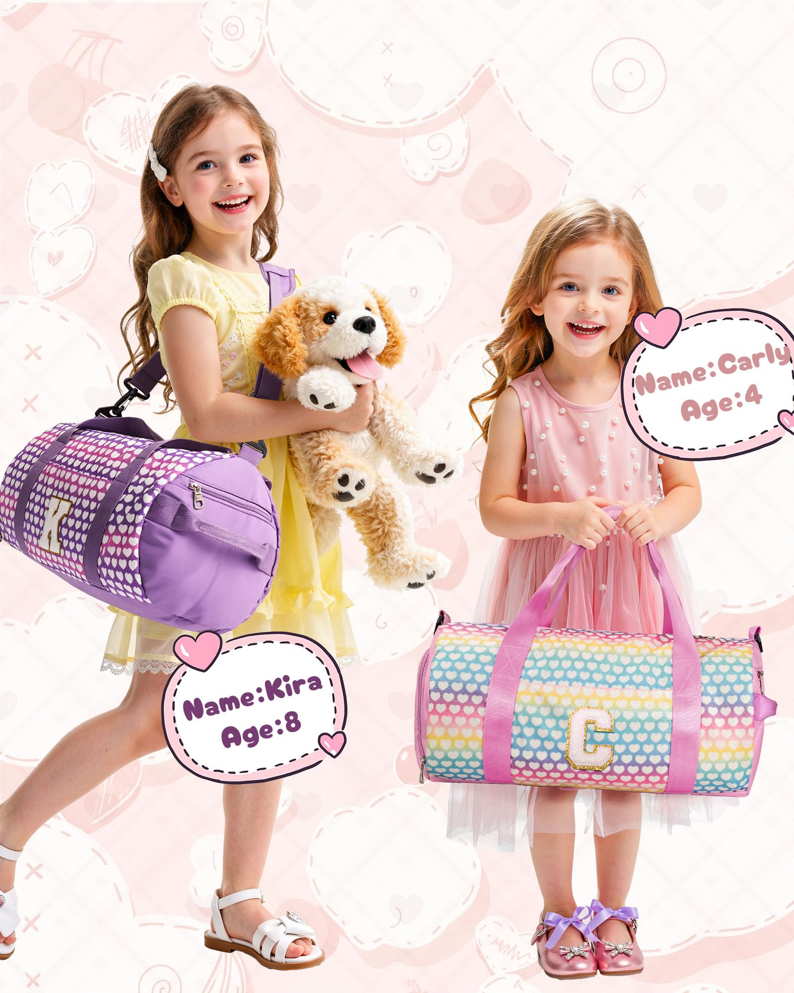Vogewood Birthday Gift for Girls, Kids Sparkly Glitter Initial Duffle Bag