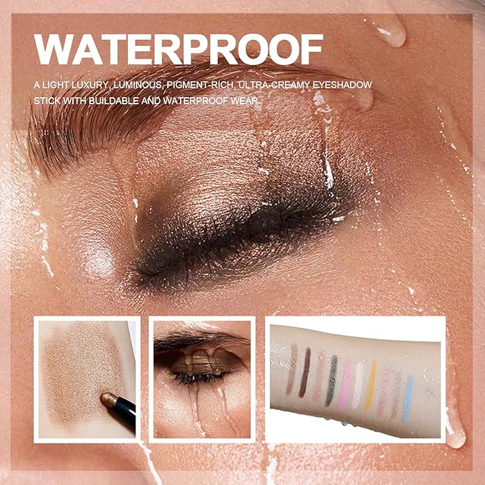 CHIFURE Eyeshadow Stick, Shimmer and Matte Cream Eye Shadow Brightener Sticks Eyeliner Pencil Crayon, Waterproof Long Lasting Eye Highlighter Stick Makeup,0.056 Oz(2PCS #1-Caramel+#9-Champagne)