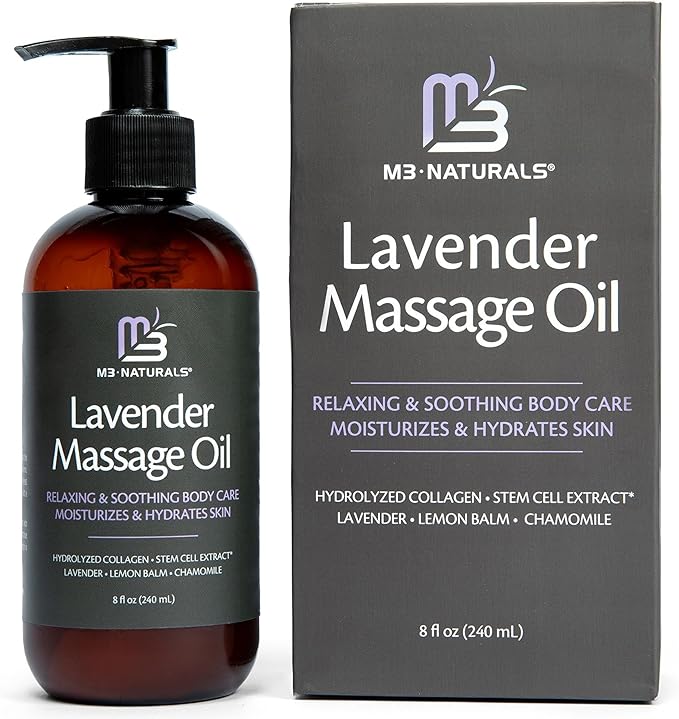 Lavender Sensual Massage Oil with Collagen and Stem Cells, 8 fl oz by M3