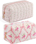HHQQWZ Makeup Bag Travel Cosmetic Bag for Women Girls, Zipper Make Up Pouch, Floral Flowers Toiletry Organizer Makeup, Portable Storage Bag, Cosmetic Travel Cloth Bag (Pink+Pink Bowknot)