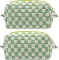 Checkered Makeup Bag for Purse, Small Cosmetic Pouch,Light Green,2 Pack