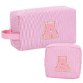 MONSTINA Easter Basket Gifts for Teens,Initial Makeup Bag,Monogram Pouch Personalized Cosmetic Bag for Girls&Women,Cute Letter Make Up Bag, Pink A