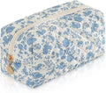 UUYUUY Makeup Bag Travel Toiletry Bag for Women, Small Cosmetic Bags Cute Quilted Cotton Makeup Pouch for Purse Emergency Bag Pencil Case Accessory Bag, Blue