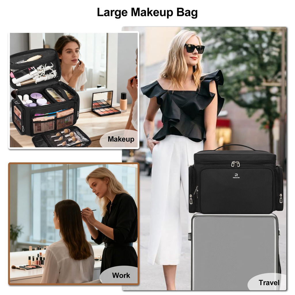 TANTO Large Makeup Organizer Bag, Professional Makeup Artist Bag Portable Travel Makeup Organizer with Detachable Dividers, 2 Pouches & Shoulder Strap, Cosmetic Storage for Beauty Enthusiasts