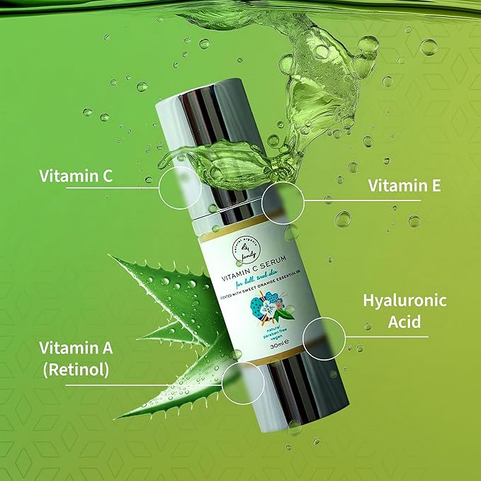 Vitamin C Serum for Face with Hyaluronic Acid, Aloe Vera, Retinol, and Vitamin E - Natural Skin Care for Beautiful and Healthy Skin - Brightening Serum for Dark Spots and Fine Lines