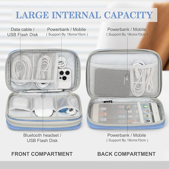 FYY Electronic Organizer, Travel Tech Pouch Bag, Large, Blue Quilted