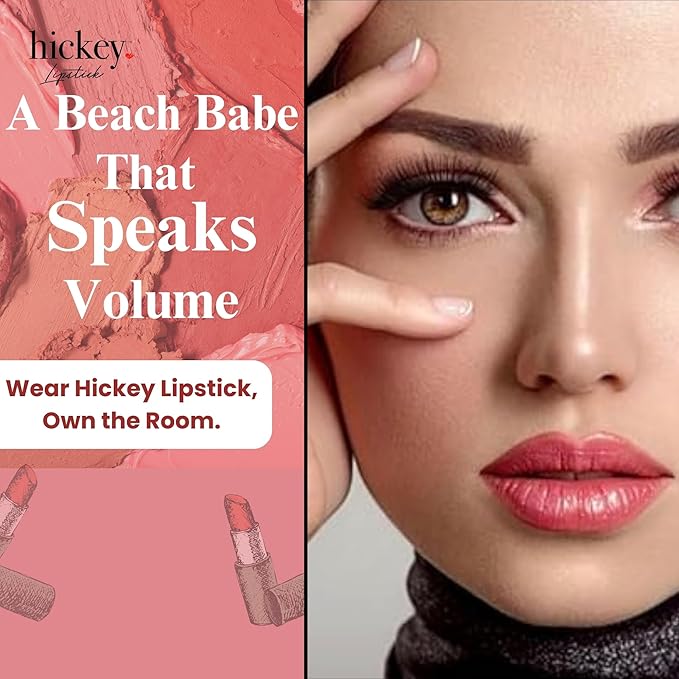 Hickey Lipstick White Limited Edition Set, Skinny Dip (Pink) & Beach Babe (Coral), Refillable Case with Silver Chain (Wearable Necklace), Hydrating, Long Lasting Lipstick for Women, Gluten-Free, Vegan