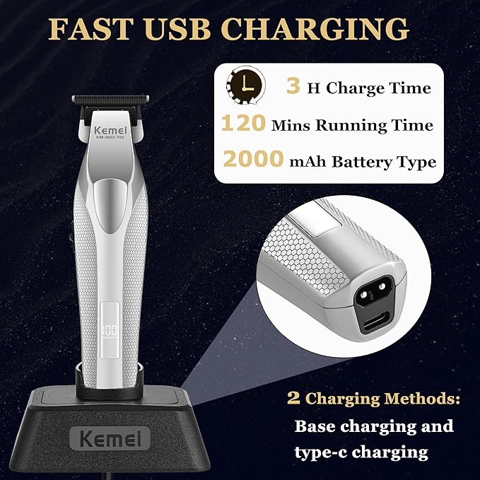 KEMEI Hair Trimmer for Men 9000 RPM Zero Gapped Trimmers for Barbers