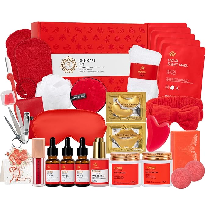 Gifts for Women, Red Rose 32 Pcs Face Skin Care Gifts Set, Birthday Gift for Women, Bath and Body Gifts Basket Set, Spa Set & Self-Care Basket, Thinking of You Gift, Christmas, Anniversary, Wife
