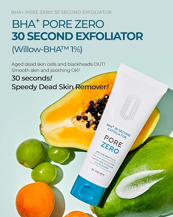 BE THE SKIN BHA+ 30-Second Exfoliator - Gommage Peeling Gel Willow Bark BHA + AHA Melts & Sweeps Dead Skin, Helps Clear Pores & Blackheads, No Harsh Beads for Oily Blemish-Prone Skin | 3.38 fl oz