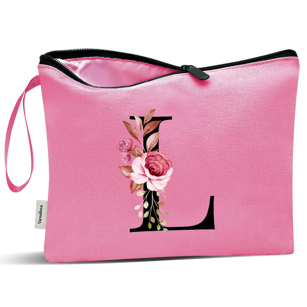Vavabox A-Z Personalized Makeup Bag, Birthday Gifts for Women Mom, Gifts for Best Friend, Bride Bridesmaid Cosmetic bag (M, Peach)