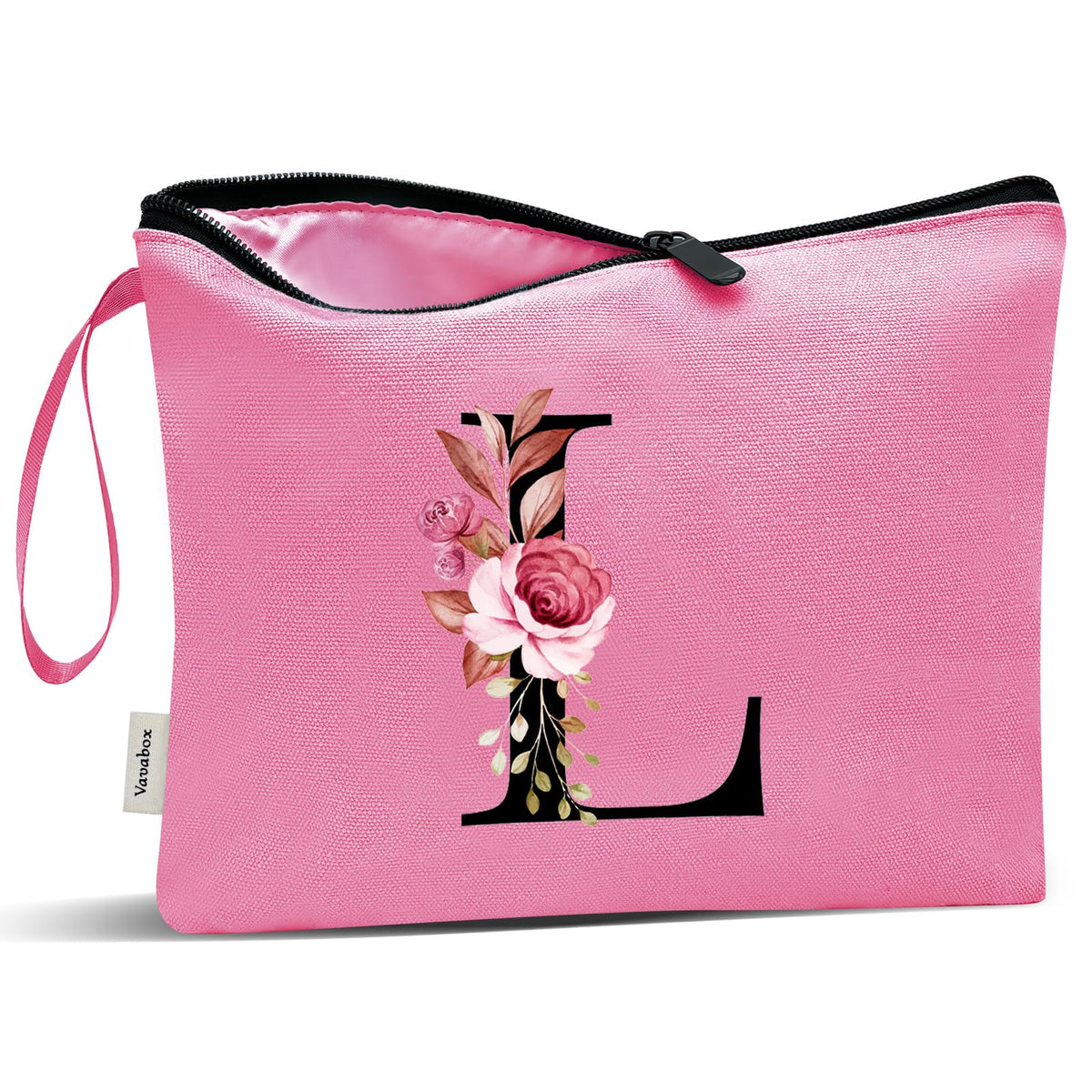 Vavabox A-Z Personalized Makeup Bag, Birthday Gifts for Women Mom, Gifts for Best Friend, Bride Bridesmaid Cosmetic bag (M, Peach)